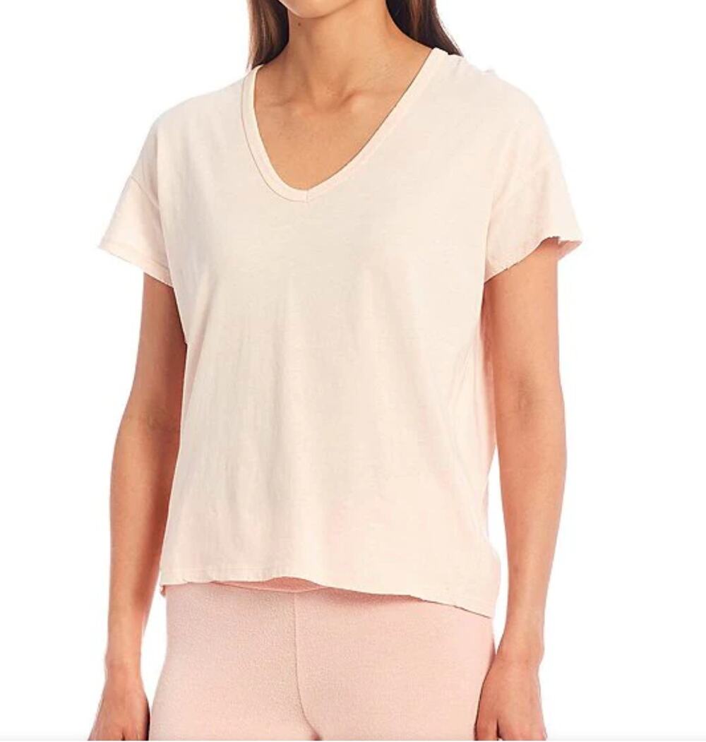 WILDFOX Cream V-Neck Drop Shoulder Short Sleeve Chrissy T-Shirt Size M